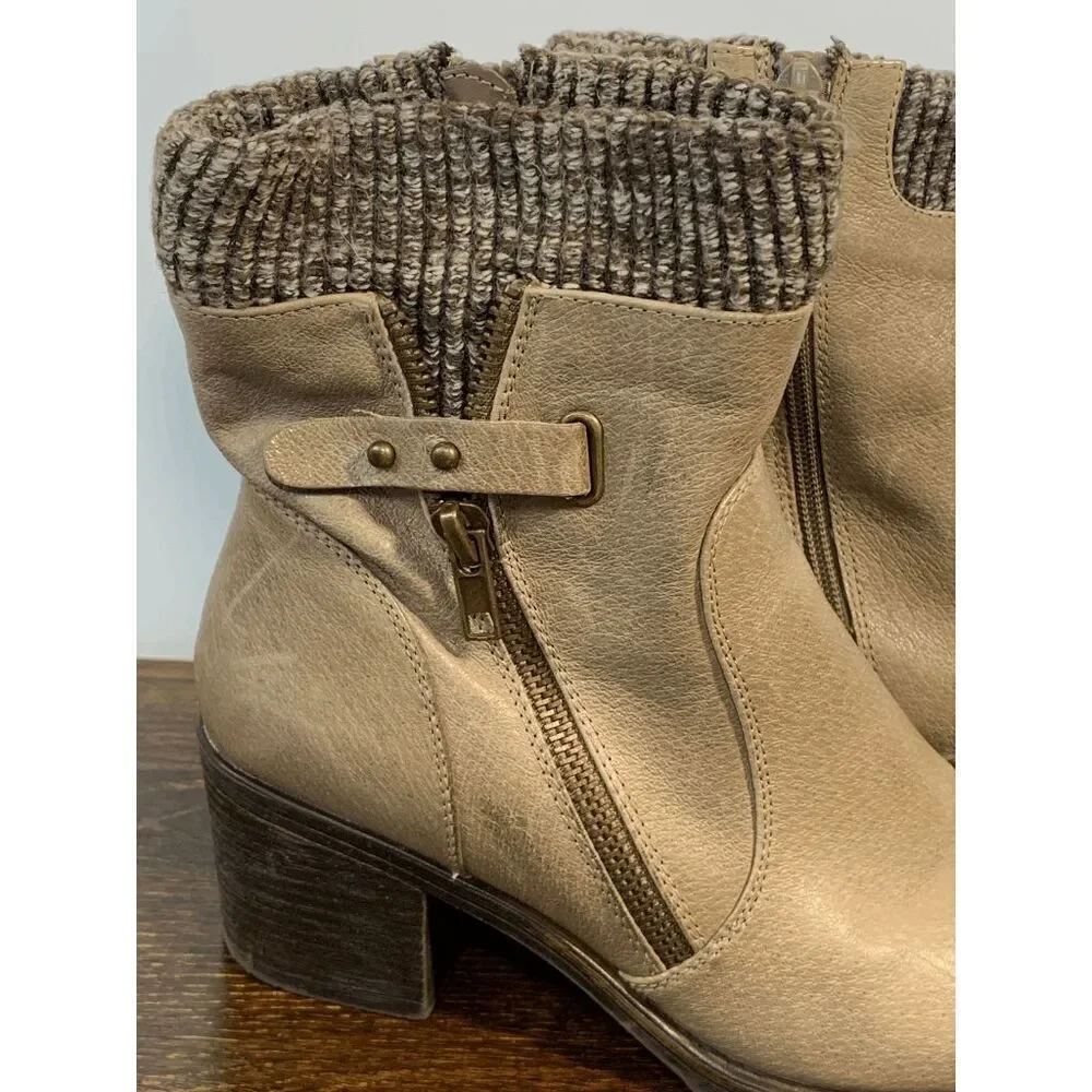 Baretraps Women's Danette Chunky Heels Sock Knit Tan Ankle Boots Size 8